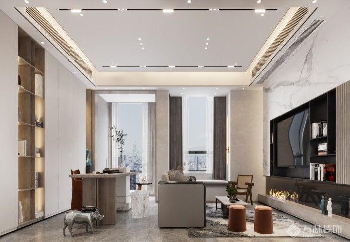 盘龙水岸沁园上叠300㎡现代中式装修效果图