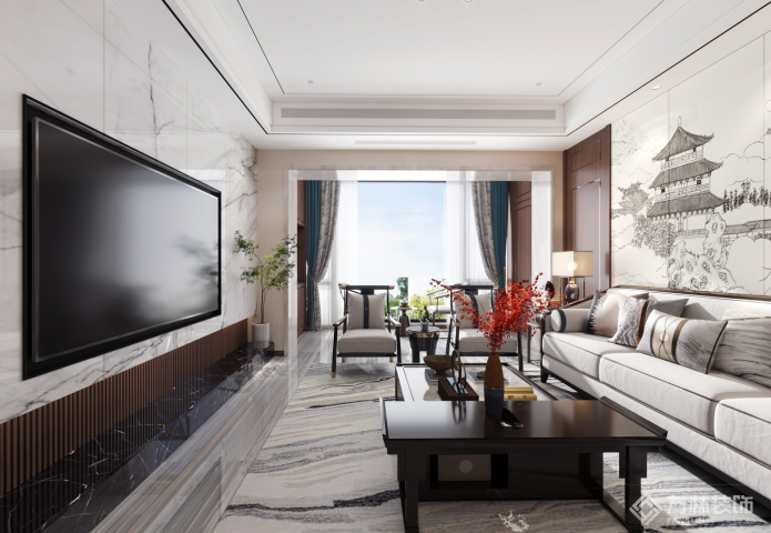 华发外滩首府223㎡现代新中式装修效果图